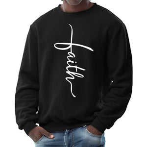 Mens Graphic Sweatshirt - Faith Script Cross Illustration-0