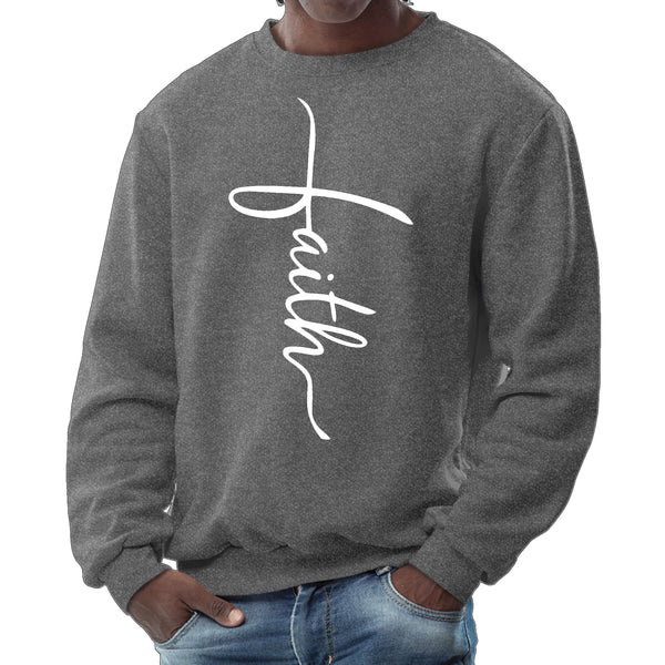 Mens Graphic Sweatshirt - Faith Script Cross Illustration-6