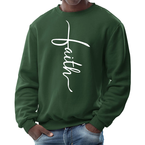 Mens Graphic Sweatshirt - Faith Script Cross Illustration-5