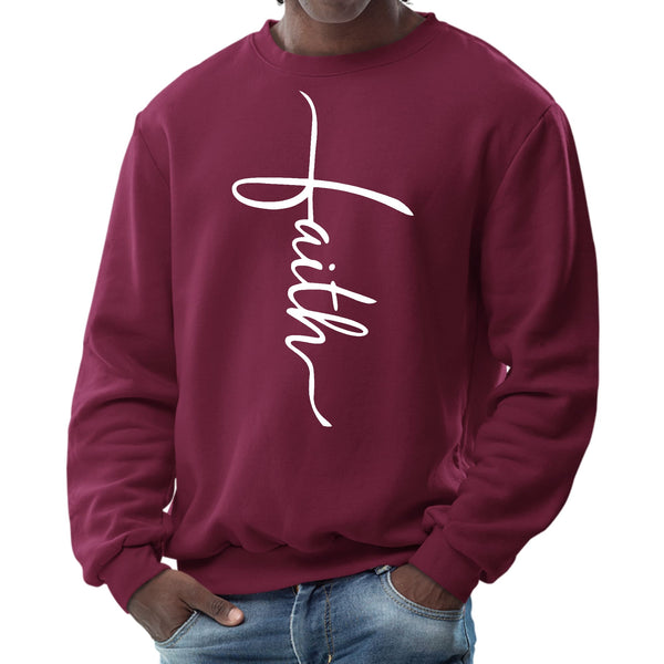 Mens Graphic Sweatshirt - Faith Script Cross Illustration-4