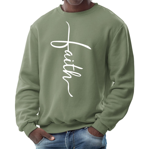 Mens Graphic Sweatshirt - Faith Script Cross Illustration-7