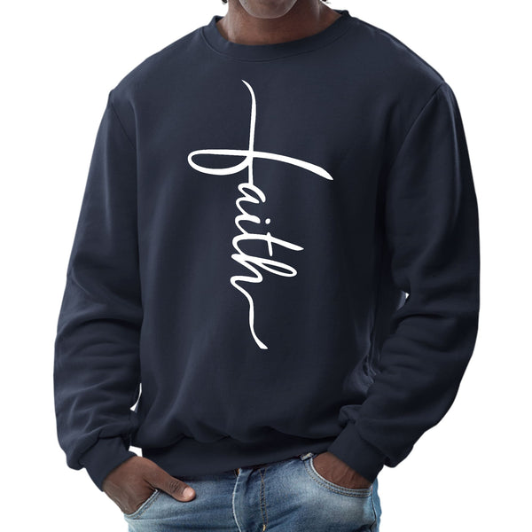 Mens Graphic Sweatshirt - Faith Script Cross Illustration-2