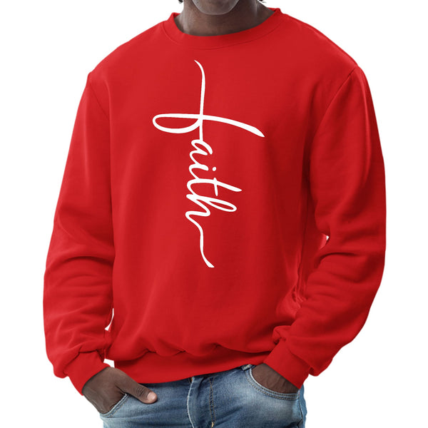 Mens Graphic Sweatshirt - Faith Script Cross Illustration-1