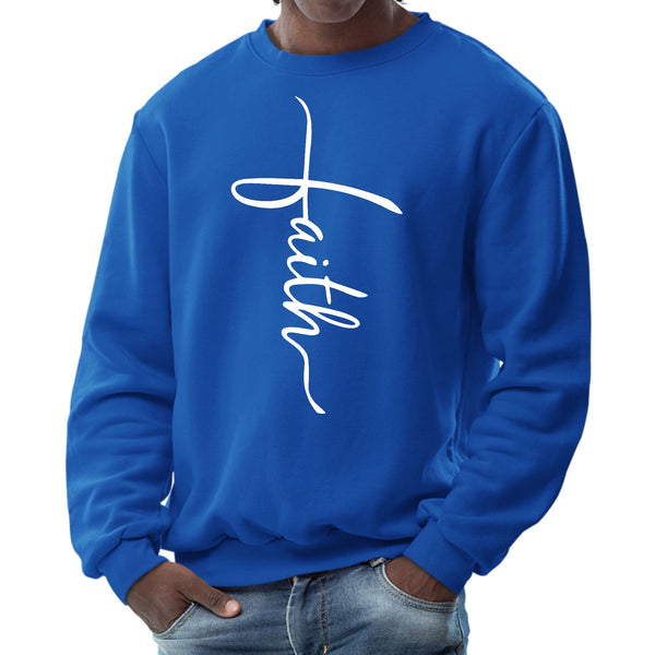 Mens Graphic Sweatshirt - Faith Script Cross Illustration-3