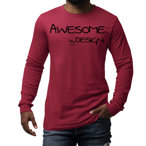 Mens Long Sleeve Graphic T-shirt Awesome by Design Black Print-2