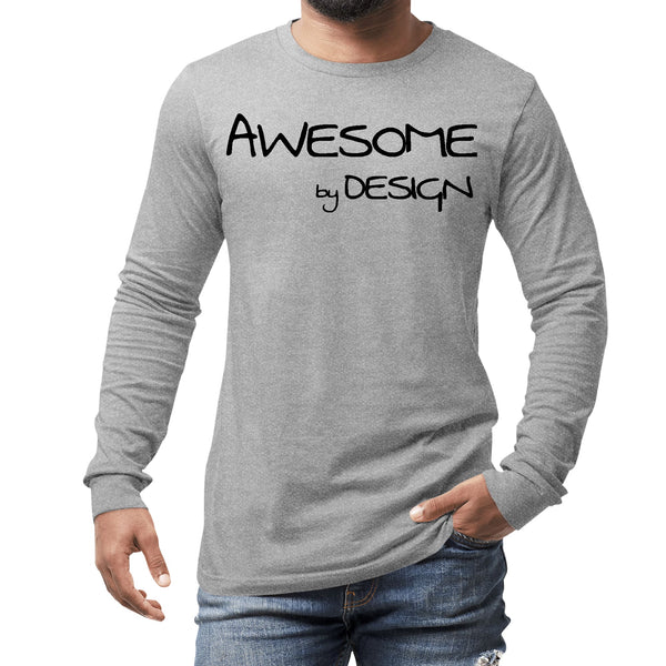 Mens Long Sleeve Graphic T-shirt Awesome by Design Black Print-1