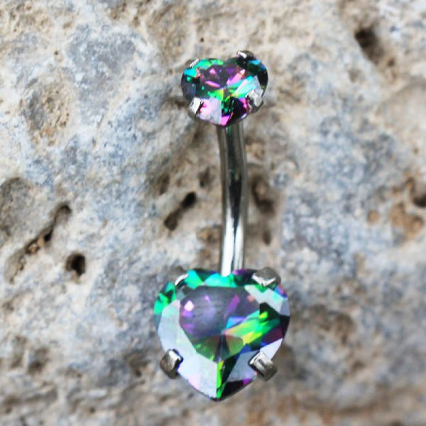 Bye Felicia Goods® Heart Crystal Belly Button Ring – Vitrail Medium Navel Jewelry