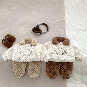 Winter Baby Thick Thermal Long Sleeve Lovely Dog Cartoon Pattern Sweater And Pants Two Pieces Sets-0