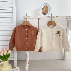 Children’s Knitted Teddy Bear And Wreath Cardigan For Spring – Boys And Girls Sweater For Baby Clothing-0