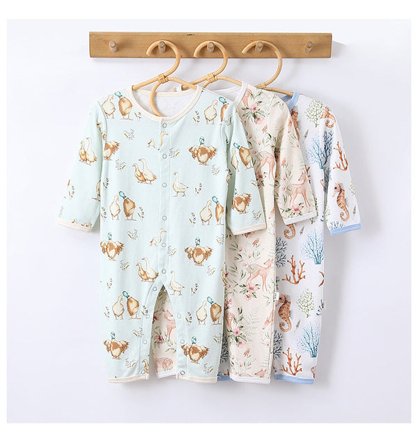 Autumn and Spring Arrival Baby Unisex Animals Pattern Long Sleeves Crew Neck Single Breasted Rompers-1