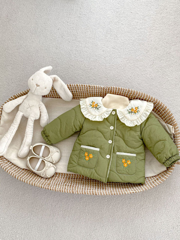 Winter Arrival Baby Kids Girls Flowers Embroidery Single Breasted Thick Coat-1