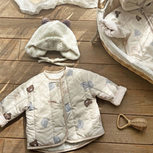 Baby Unisex Little Bear Head Thickened Long Sleeves Cardigan Coat In Winter-0