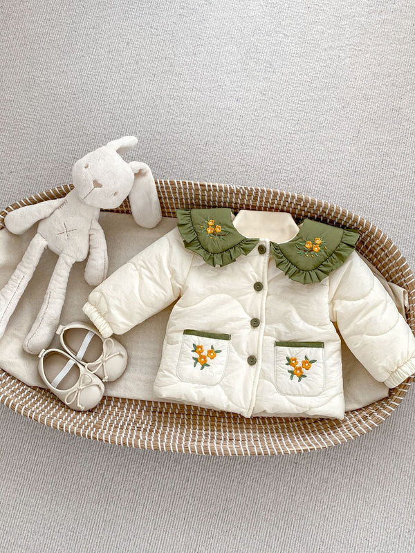 Winter Arrival Baby Kids Girls Flowers Embroidery Single Breasted Thick Coat-2