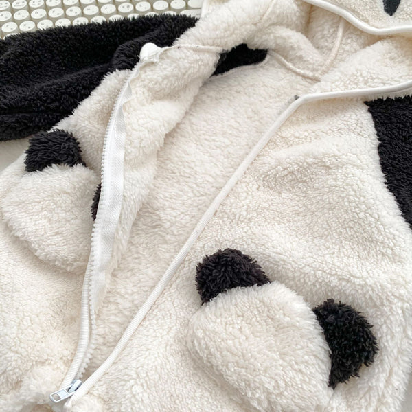 Autumn and Winter Arrival Baby Unisex Simple Panda Pattern Long Sleeves Cozy Rompers-4