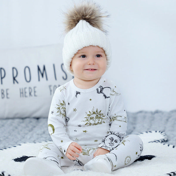New Arrival Baby Sun Moon Star Graphic Long Sleeve Bottoming Shirt & Trousers Clothing Sets-3