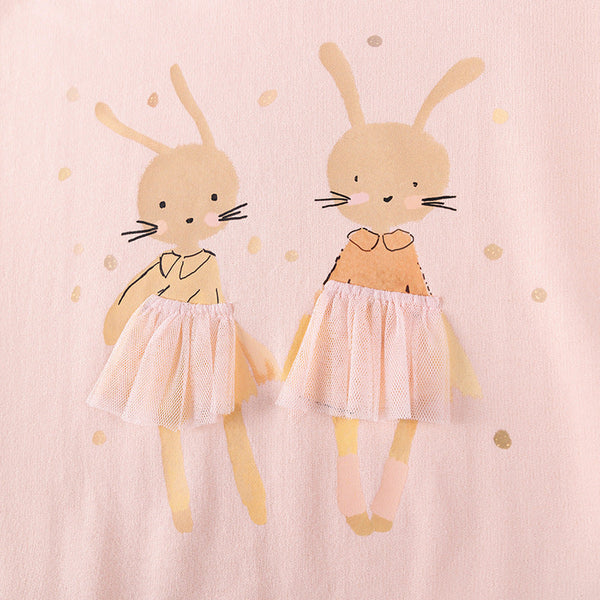 Spring and Autumn Girls Rabbits Cartoon Pattern Long Sleeves Sweatshirt and White Pants Clothing Set-3
