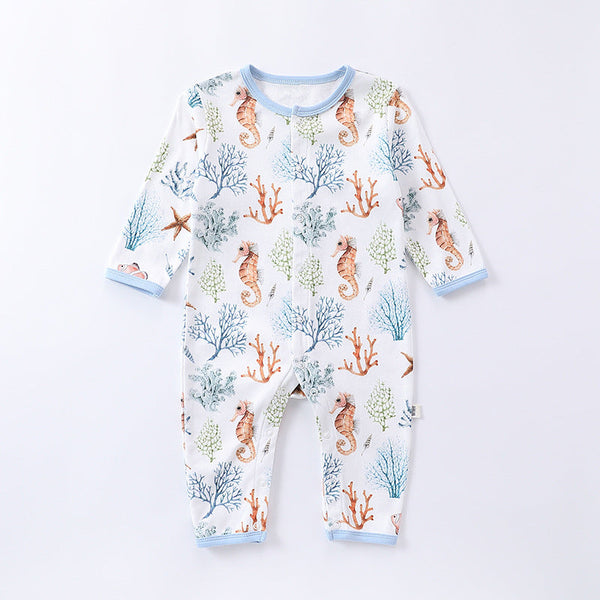 Autumn and Spring Arrival Baby Unisex Animals Pattern Long Sleeves Crew Neck Single Breasted Rompers-4