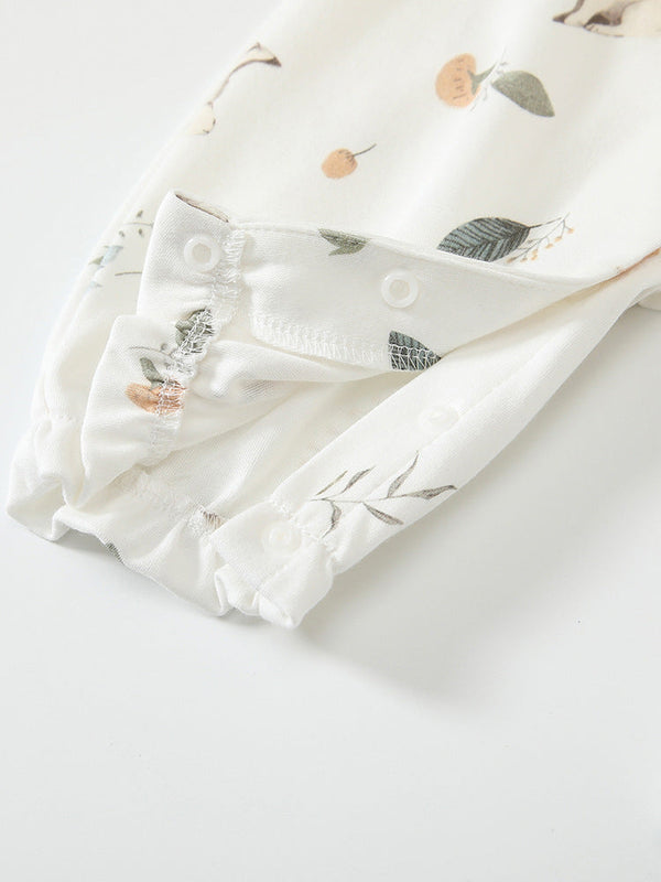 Spring New Arrival Baby Girls Flowers and Rabbits Pattern Romper with Cute Collar-3