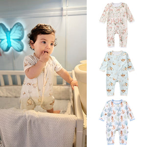 Autumn and Spring Arrival Baby Unisex Animals Pattern Long Sleeves Crew Neck Single Breasted Rompers-0