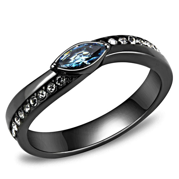Bye Felicia Goods® Sea Blue CZ Ring – IP Gunmetal Stainless Steel