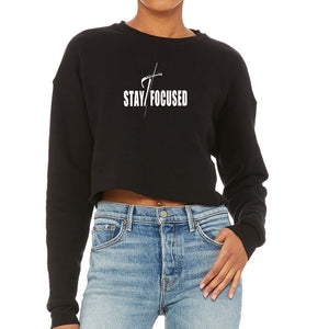 Womens Cropped Graphic Sweatshirt Stay Focused White Print-0