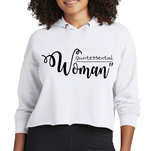 Womens Cropped Hoodie Quintessential Woman Black Illustration-0